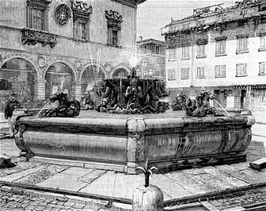 Pesaro Piazza Vittorio Emanuele. La fontana (xilografia)