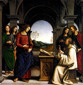 Perugino, apparizione della vergine a san bernardo, monaco