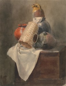 Peter DeWint - Still Life- Pots, Basket and Cloth on a Chest - Google Art Project. Free illustration for personal and commercial use.