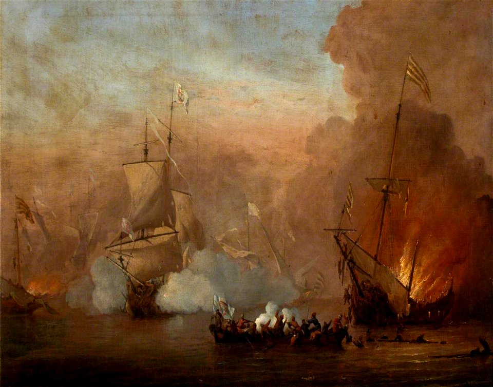 Peter Monamy (1681-1749) - A Naval Engagement between an English Ship and Barbary Ships (after Willem van de Velde II) - 353049 - National Trust
