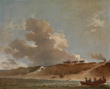 Peter Francis Bourgeois - Coastal Landscape with a Ferry Boat - Google Art Project. Free illustration for personal and commercial use.