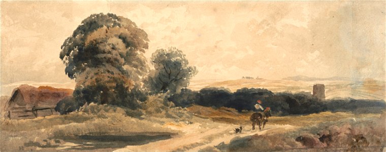Peter DeWint - A Country Road with Traveller on Horseback - Google Art Project. Free illustration for personal and commercial use.
