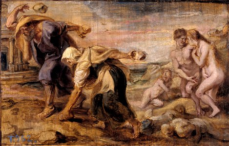 Peter Paul Rubens - Deucalion and Pyrrha, 1636. Free illustration for personal and commercial use.