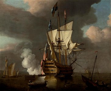 Peter Monamy - The flagship Royal Sovereign saluting at the Nore