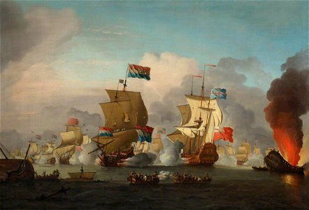 Peter Monamy (1681-1749) - The Burning of HMS 'Royal James' at the Battle of Solebay, 28 May 1672 - BHC0301 - Royal Museums Greenwich