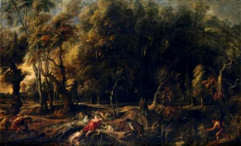 Peter Paul Rubens - Landschap met de jacht van Meleager en Atalanta op het Caledonische everzwijn (Ovidius, Metamorfosen, VIII, 229-237) - P001662 - Museo del Prado