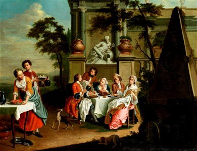Peter Jacob Horemans - Elegant figures dining in a landscape. Free illustration for personal and commercial use.