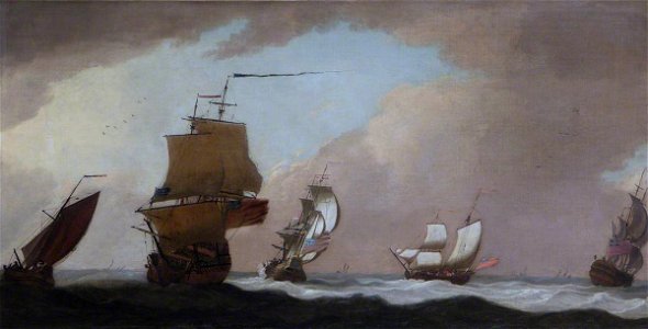 Peter Monamy (1681-1749) - Four British Warships and a Fishing Smack in a Strong Wind - 1401308 - National Trust