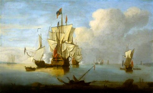 Peter Monamy (1681-1749) - A Man-of-War Firing a Salute in a Calm - 1175985 - National Trust