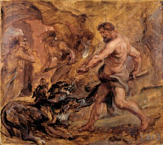 Peter Paul Rubens - Hercules and Cerberus, 1636. Free illustration for personal and commercial use.