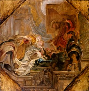 Peter Paul Rubens - Ahasveros reikt Ester zijn gouden scepter toe (Ester 5-2) - P.1978.PG.367 - Courtauld Institute of Art. Free illustration for personal and commercial use.