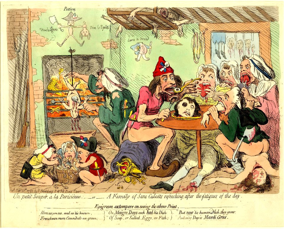 Petit souper, a la Parisienne; -or- a family of sans-culotts refreshing, after the fatigues of the day (BM 1868,0808.6230)