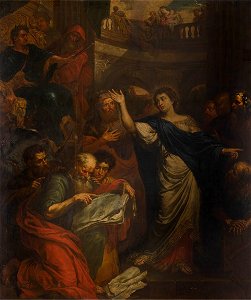 Peter Ykens, Heilige Catharina van Alexandrië in discussie met de vijftig filosofen, olie op doek, 1688, 277 x 234,2 cm, Koninklijk Museum voor Schone Kunsten Antwerpen