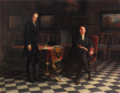 Peter the Great Interrogating the Tsarevich Alexei Petrovich. Free illustration for personal and commercial use.
