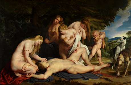Peter Paul Rubens, The Death of Adonis, ca. 1614. The Israel Museum, Jerusalem. Free illustration for personal and commercial use.