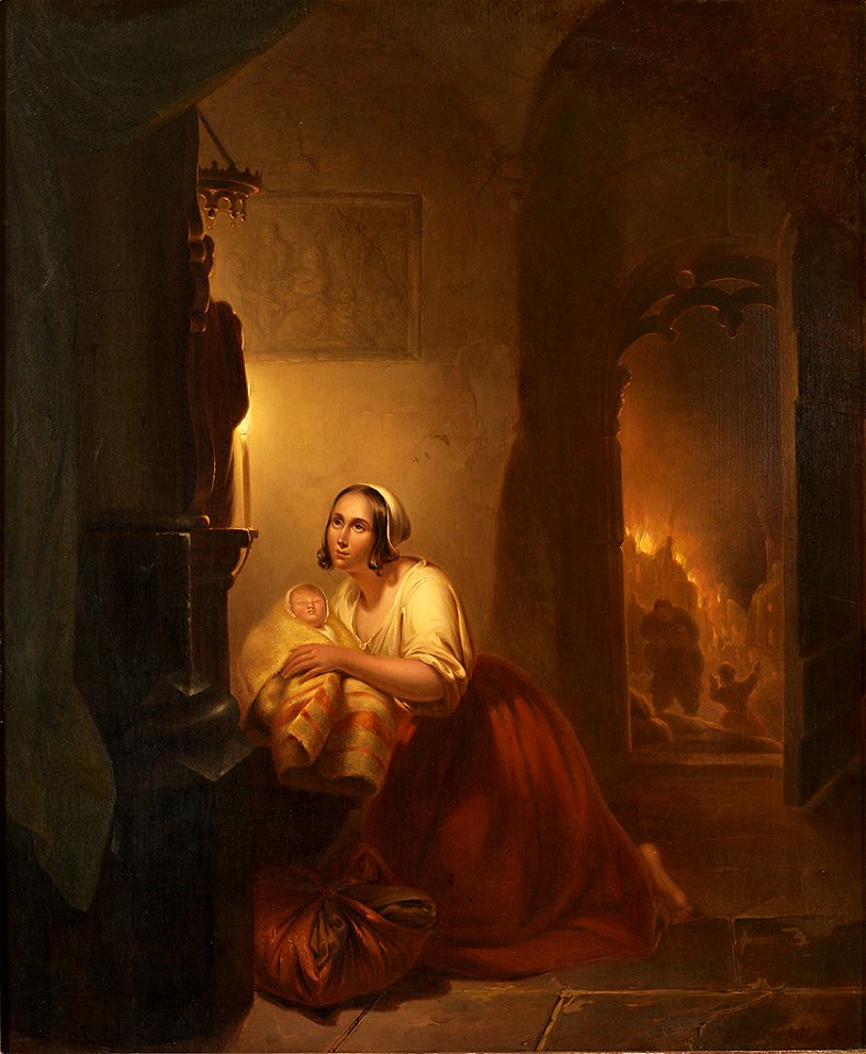 Petrus Kiers Mutter und Kind in Kirche bei Feuer