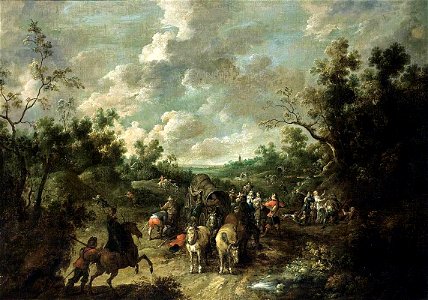 Peter Snayers - A Wooded Landscape with Travellers - WGA21508