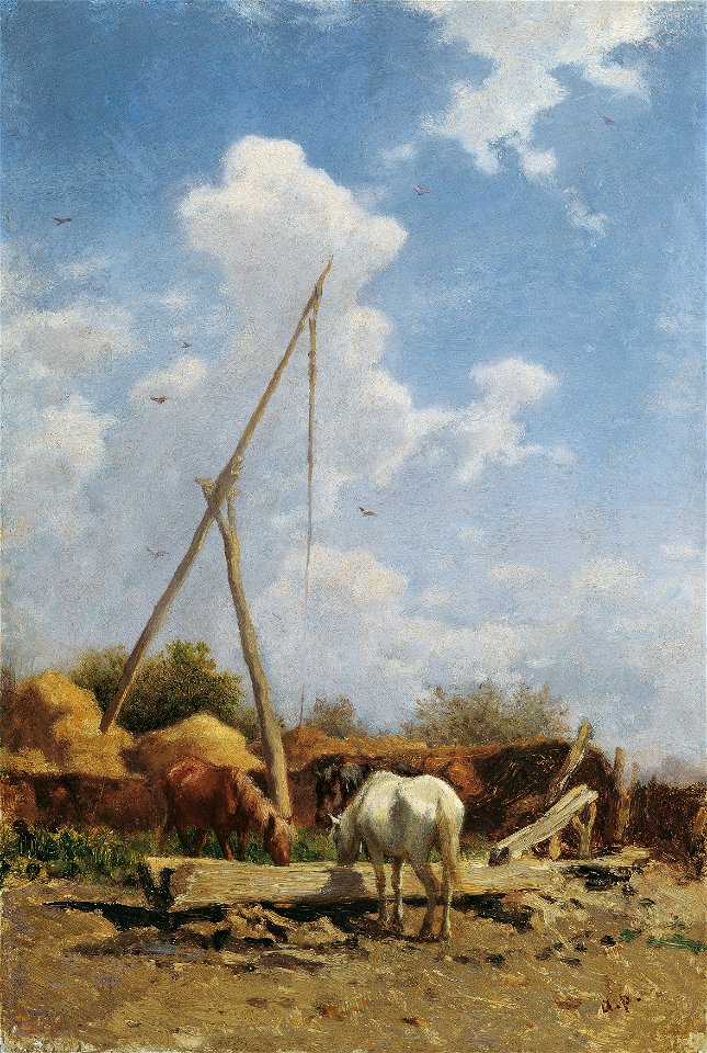August von Pettenkofen - Ungarische Pferdetränke
