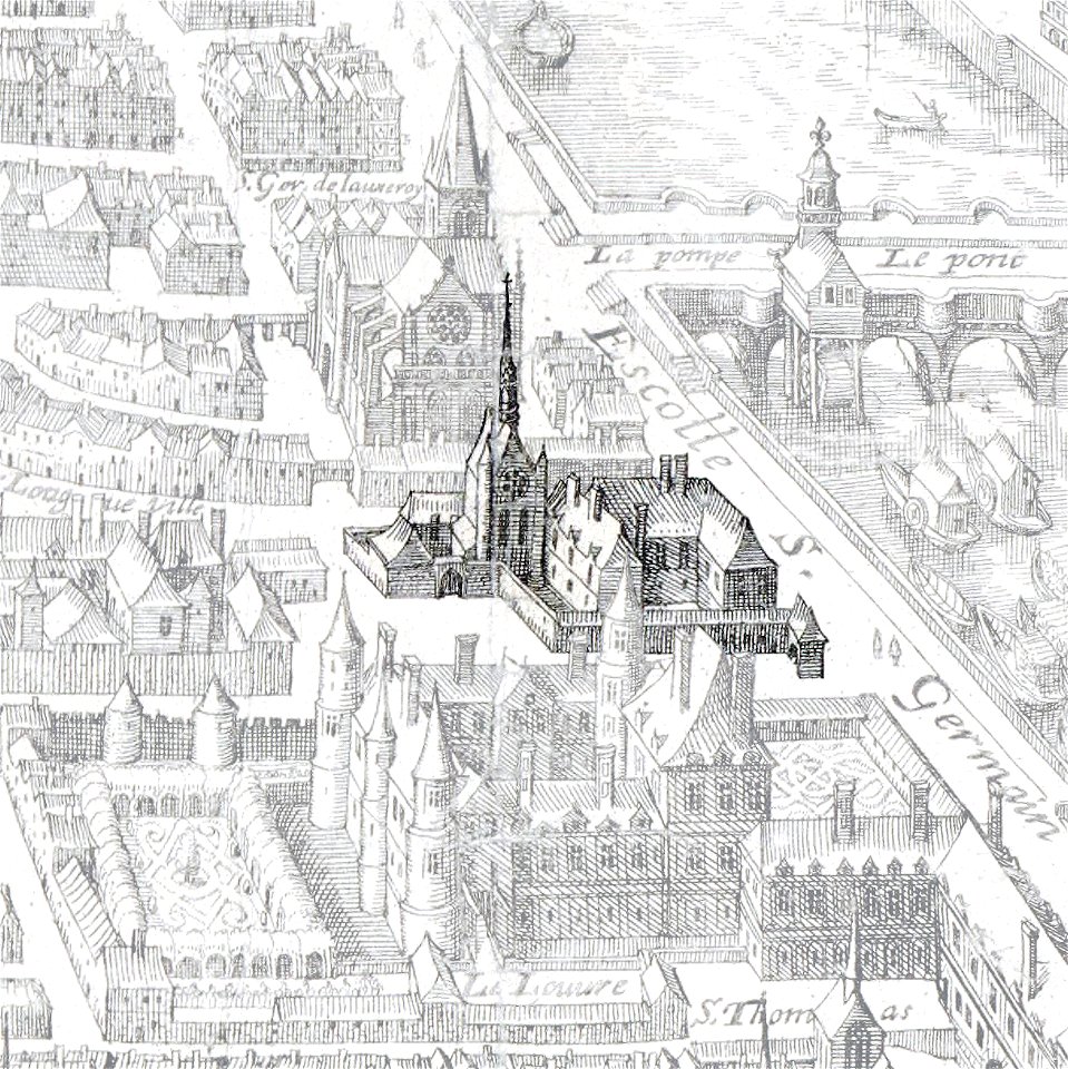Petit-Bourbon on 1615 map of Paris by Mérian - Gallica 2010 (highlighted)