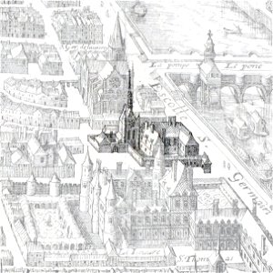 Petit-Bourbon on 1615 map of Paris by Mérian - Gallica 2010 (highlighted)