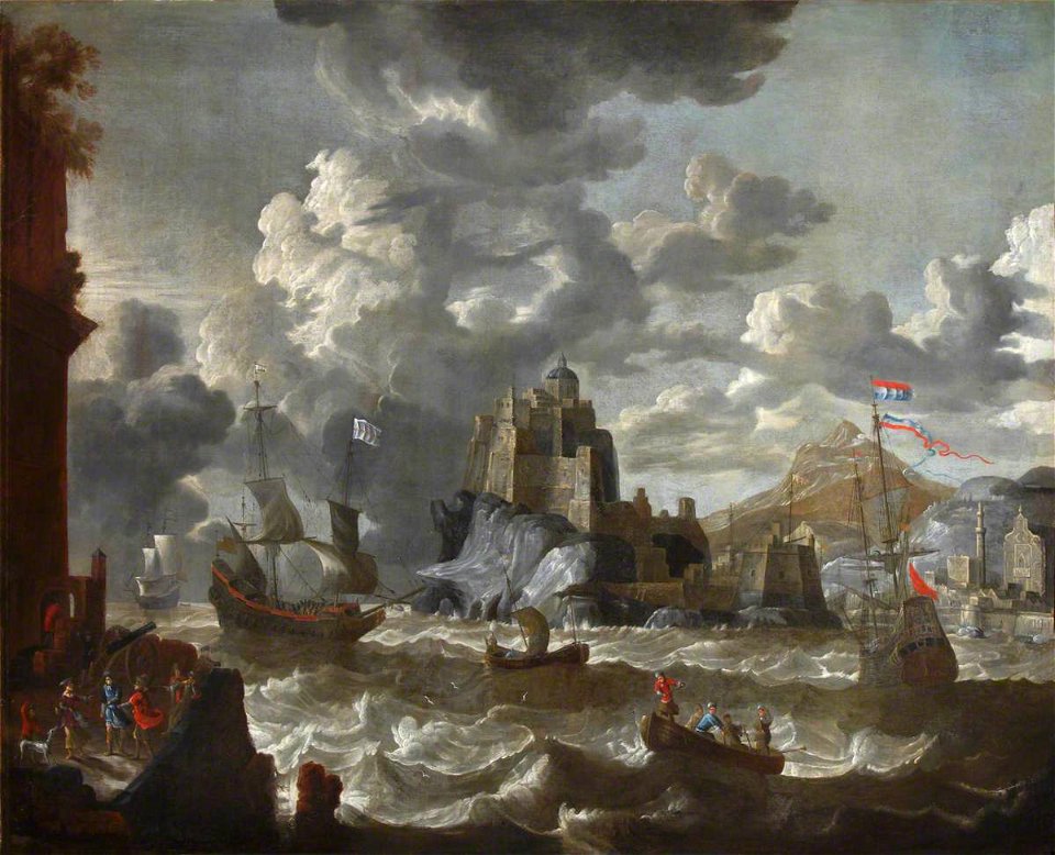 Peter van den Velde (1634-c.1714) - A Mediterranean Port Scene with Shipping in Choppy Seas and with a Fort in the Centre - 1548005 - National Trust