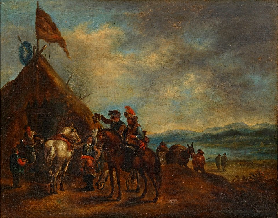 Peter Wouwermann (circle) Rastende Soldaten mit Pferden