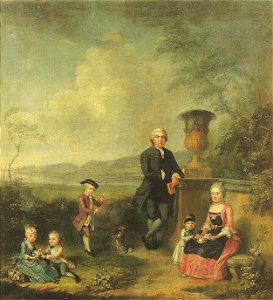 Pfarrer Reinhard Graviseth und seine Familie (Johann Ludwig Aberli). Free illustration for personal and commercial use.