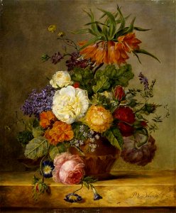 Petronella van Woensel - Een vaas met bloemen op een plint - PD.56-1975 - Fitzwilliam Museum