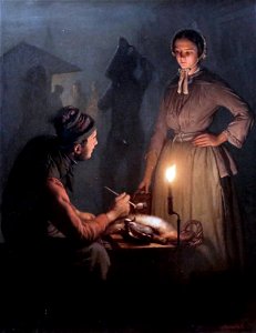 Petrus van Schendel, Un marché le soir. Free illustration for personal and commercial use.