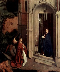 Petrus Christus (attr.), The Annunciation (c. 1450, Metropolitan Museum of Art). Free illustration for personal and commercial use.