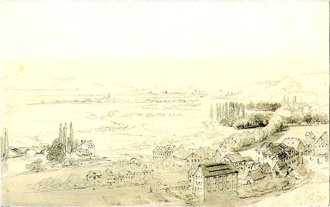 PF Peters - Blick auf Neckarvorstadt mit Derendingen, Bleistift ca1850 Inv.303.27 (SW213C)