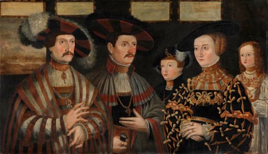 Pfalzgraf Ludwig II. von Zweibrücken-Veldenz mit seiner Familie und seinem Bruder Ruprecht. Free illustration for personal and commercial use.
