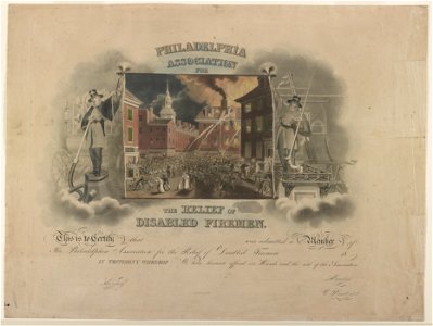 Philadelphia Association for the Relief of Disabled Firemen - drawn and engraved by J.R. Smith, writing engraved by J. & W.W. Warr. LCCN2011645499