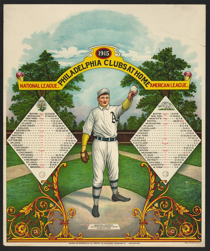 Philadelphia clubs at home Base-ball schedule - the National & American League clubs at home - - press of the Jarden Litho. Co. LCCN2008677283