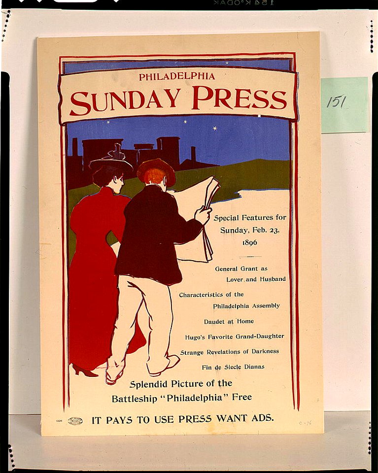 Philadelphia Sunday press-Special features for Sunday, Feb. 23, 1896-Splendid picture of the battleship Philadelphia free - Brill. LCCN93504524