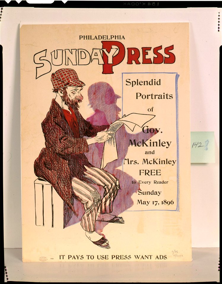 Philadelphia Sunday Press-Splendid portraits of Gov. McKinley and Mrs. McKinley free to every reader, Sunday May 17, 1896 - Brill. LCCN93504472