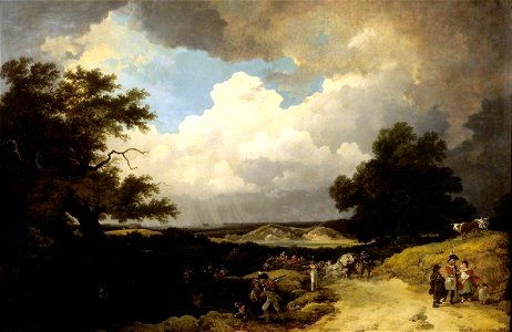 Philip James de Loutherbourg (1740-1812) - A Distant Hail-Storm Coming On, and the March of Soldiers with their Baggage - N05389 - National Gallery