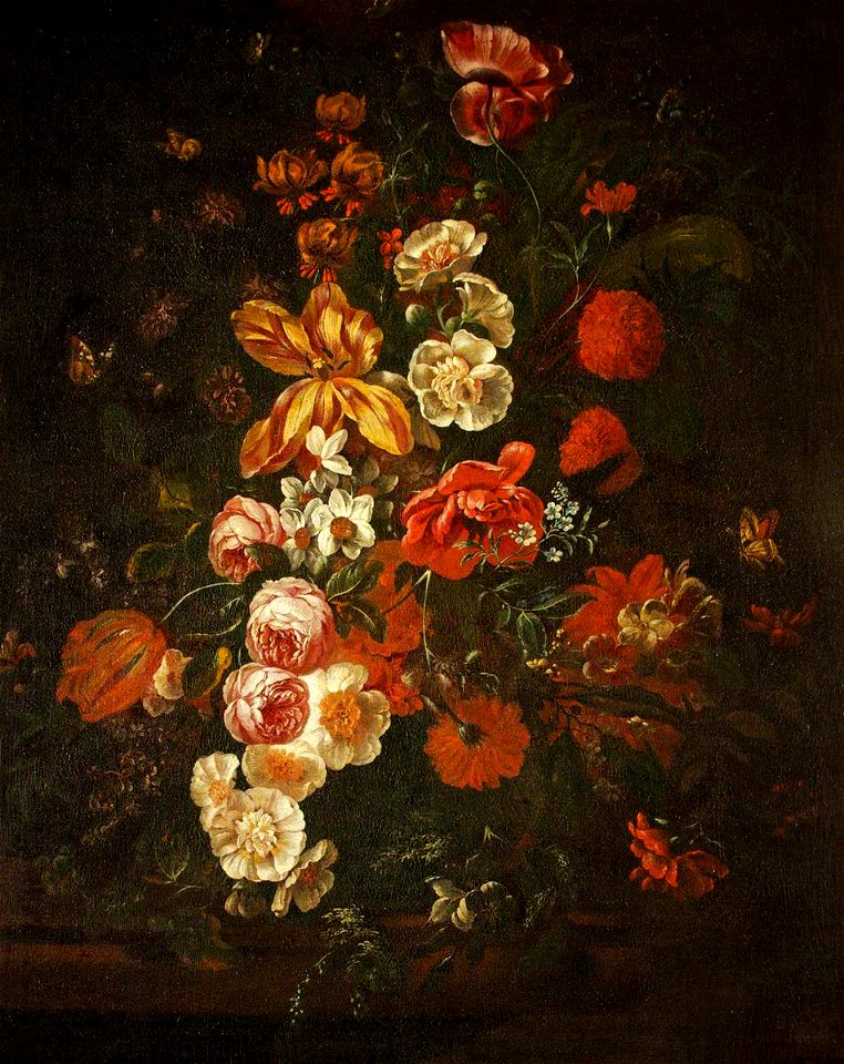 Philip van Kouwenberg (1671-1729) - An Arrangement of Tulips and Roses on a Stone Ledge with a Swallowtail Butterfly - 453776 - National Trust