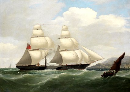 Philip John Ouless - A paddle sloop of Her Majesty's Navy under sail and steam entering the Tagus bound for Lisbon