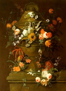 Philip van Kouwenberg (1671-1729) (attributed to) - An Urn on a Plinth, Garlanded with Flowers - 453778 - National Trust