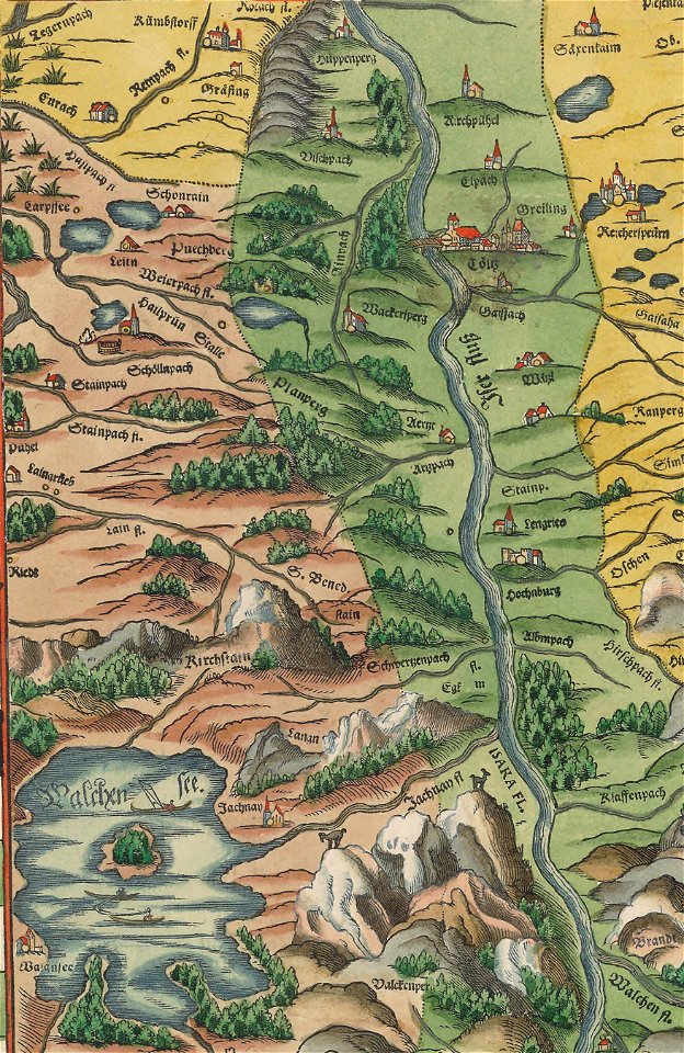Philipp Apian - Bairische Landtafeln von 1568 - Tafel 22 Tölz Lengries Walchensee
