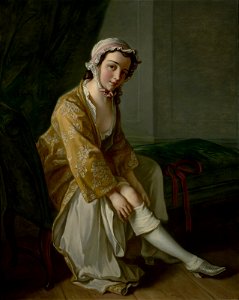 Philippe Mercier - A Young Woman Pulling on Her Stocking - BF.1985.9 - Museum of Fine Arts