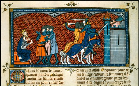 Philip Augustus assembling his army and attacking Rouen, from Chroniques de France ou de St Denis, 14th century (22716438655)