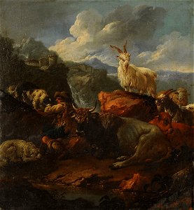 Philipp Peter Roos - Pastor y animales en un paisaje, óleo sobre cobre