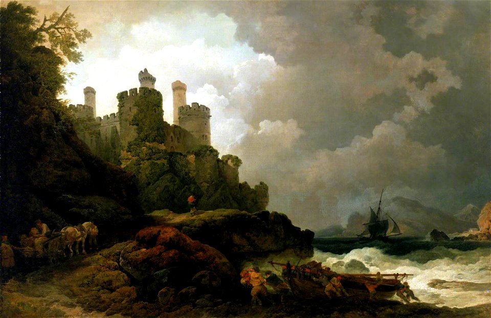 Philip James de Loutherbourg (1740-1812) - A Fishing Boat Brought Ashore near Conway Castle - BHC2496 - Royal Museums Greenwich