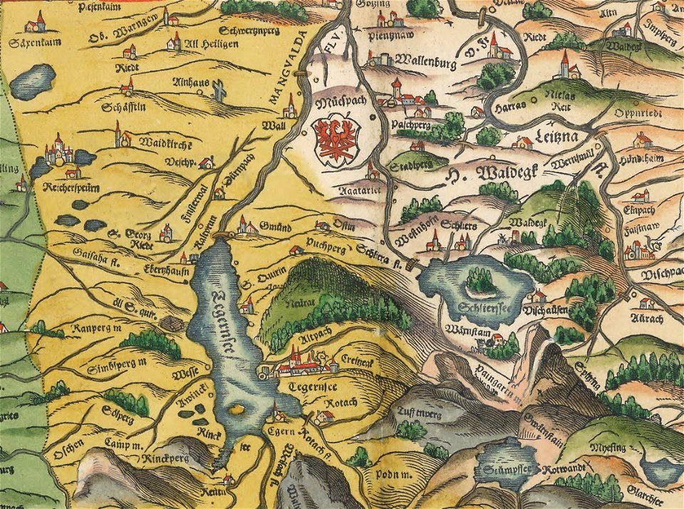 Philipp Apian - Bairische Landtafeln von 1568 - Tafel 22 Miesbach Tegernsee Schliersee