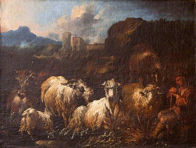 Philipp Peter Roos (1657-1706) - A Shepherd Boy with Sheep, Goats and Cattle - 436013 - National Trust. Free illustration for personal and commercial use.