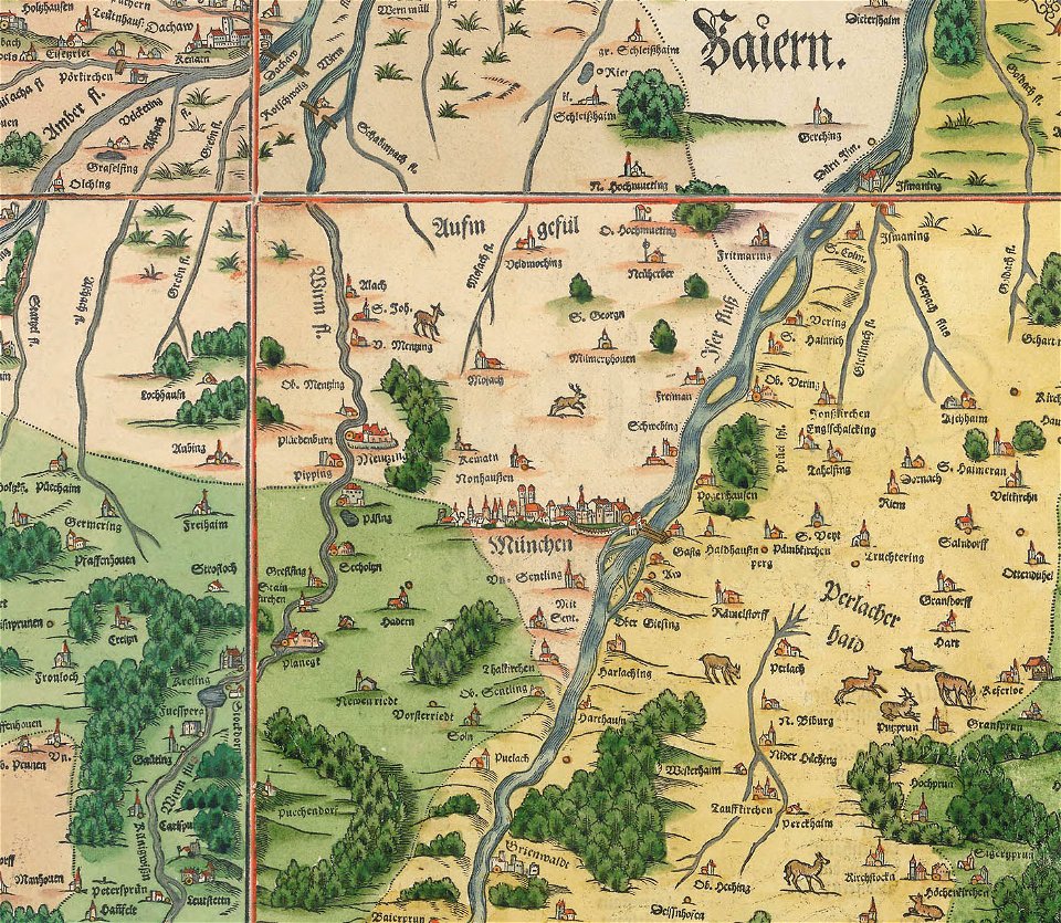 Philipp Apian - Bairische Landtafeln von 1568 - Ausschnitt München