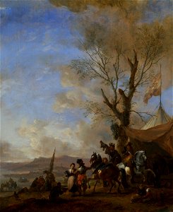 Philips Wouwerman - Cavalrymen halted at a Sutler's Booth (1650s)