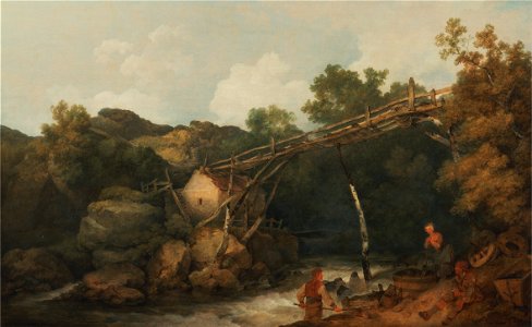 Philippe-Jacques de Loutherbourg - A View near Matlock, Derbyshire with Figures Working beneath a Wooden Conveyor - Google Art Project. Free illustration for personal and commercial use.
